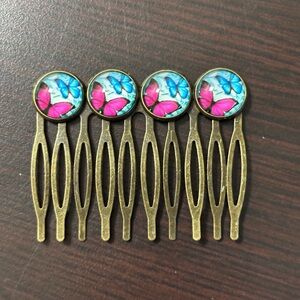 Pink and blue Butterfly Hair comb